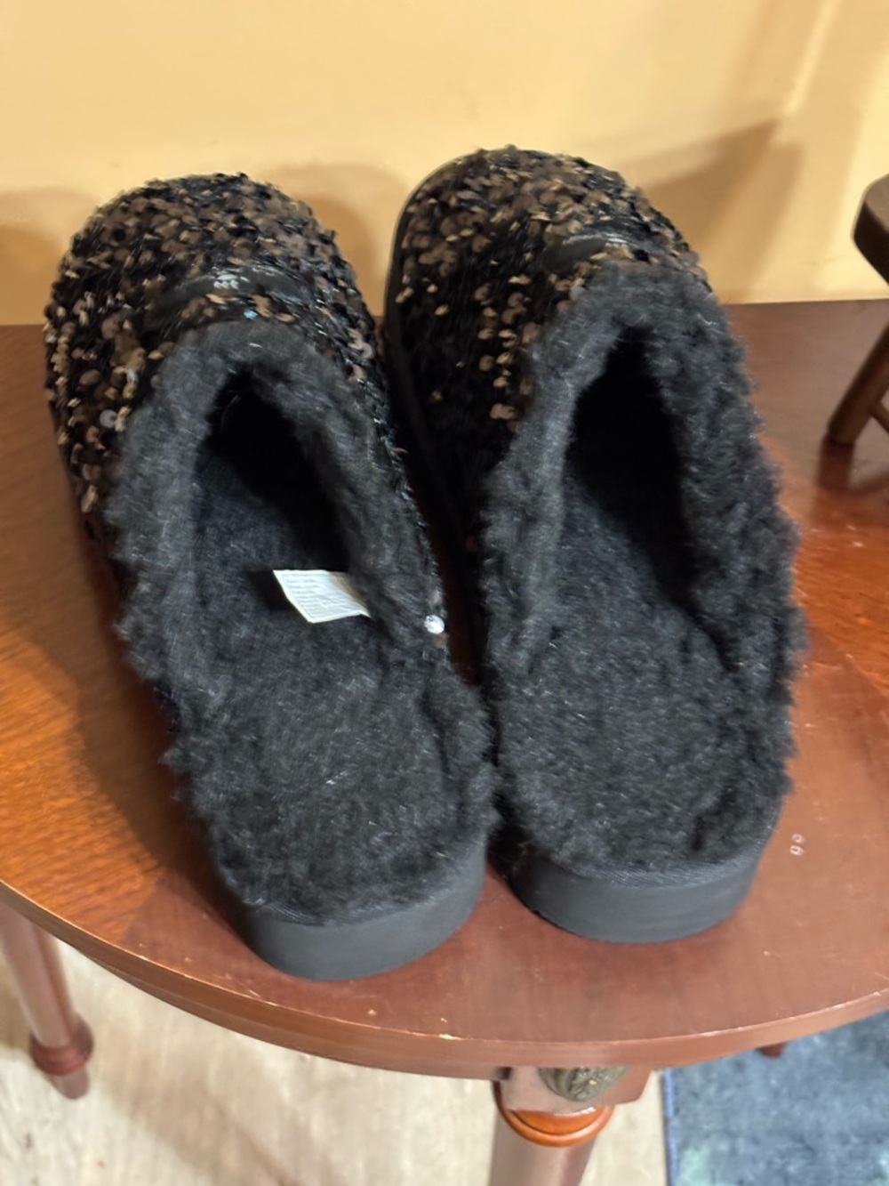 BearPaw Black Sequin Cozy Slide Slippers - Picture 9 of 10